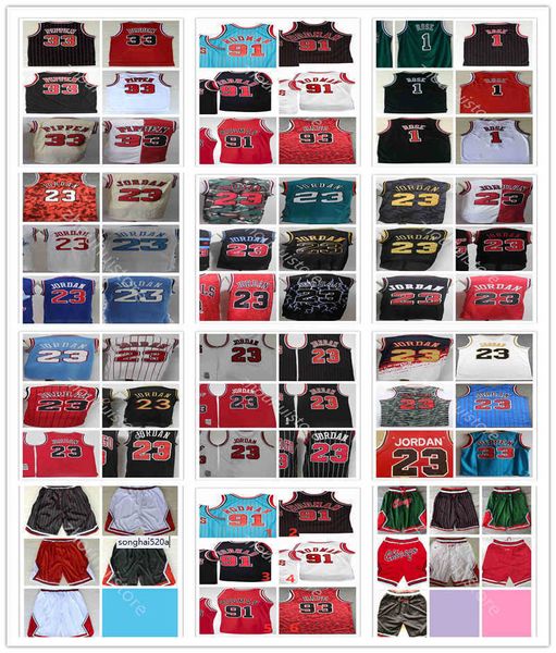 Retro Basketball 33 Scottie 91 Dennis Pippen Rodman Trikots Großhandel Derrick Black 1 Rose Jersey Schwarz Rot Streifen Weiße Trikots