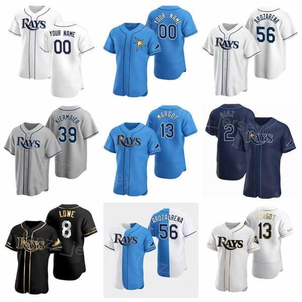 

man woman youth baseball 56 randy arozarena jersey 8 brandon lowe 2 yandy diaz 13 manuel margot 39 kevin kiermaier 5 wander franco flexbase, Blue;black