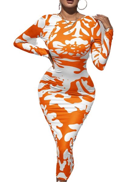 

graphic print backless bodycon dress l3dv#, Black;gray