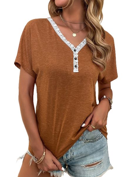 

contrast lace batwing sleeve tee 40iq#, White