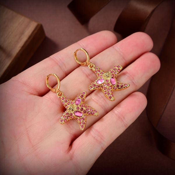 

fashion-simple ear studs elegant sea star earrings medusa head portrait colored diamonds starfish women sea travel holiday style ladies baro, Golden;silver