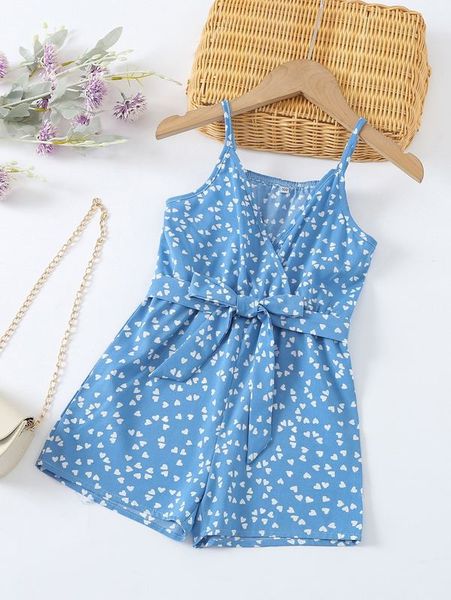 

toddler girls confetti heart print overlap collar belted cami romper she, Blue