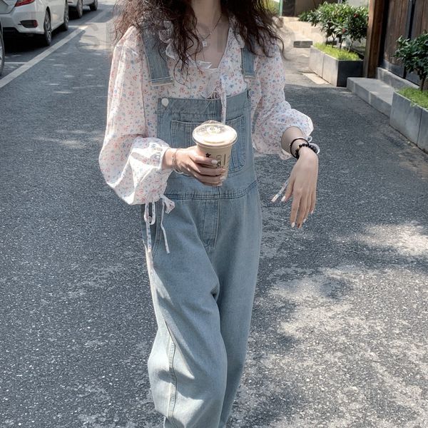 

casual dresses designer 10122# spring blue denim suspenders show thin straight pants tzxs, Black;gray