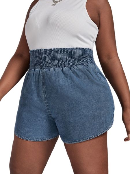 

plus shirred split hem denim shorts a0ak#, White;black