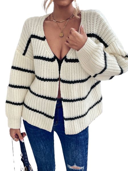 

striped drop shoulder cardigan z4dn#, White;black