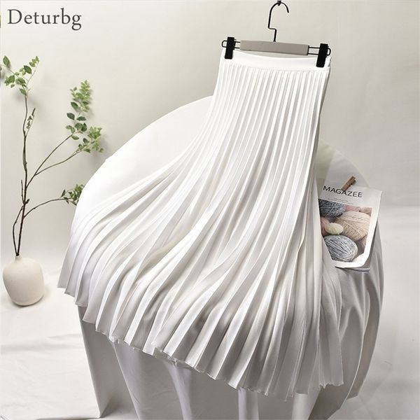 

women's elegant sector pleated twill skirt with chiffon liner female high waist side zipper white long skirts spring sk521 220317, Black