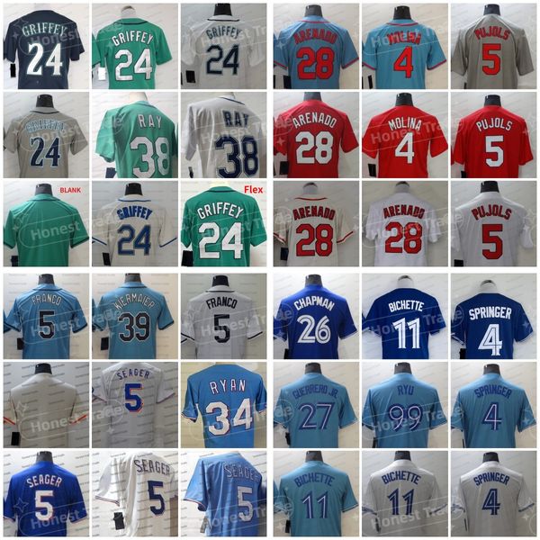 24 Ken Griffey Jr. Guerrero Jr. Maglia da baseball Chapman 38 Ray 28 Nolan Arenado Albert Pujols Springer 4 Yadier Molina Kevin Kiermaier Franco Seager Ryan Bichette