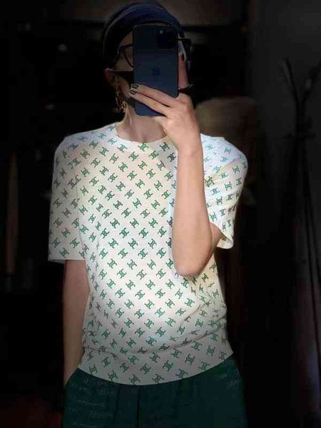 

women's t-shirt classic style c same spring and summer mulberry silk + wool versatile printing fashion women's short sleeves, White