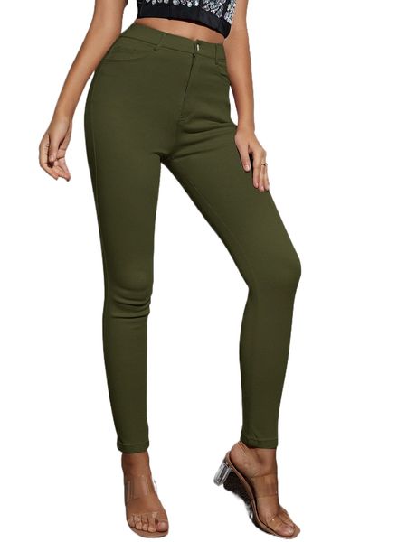 

apperloth a slant pocket high waist thermal skinny pants f5tr#, Black;white