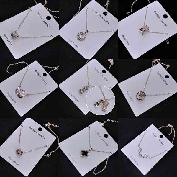 

designer compare with the original csmart and versatile simple tanabata gift card family double ring pendant necklace electroplated color pr, Black