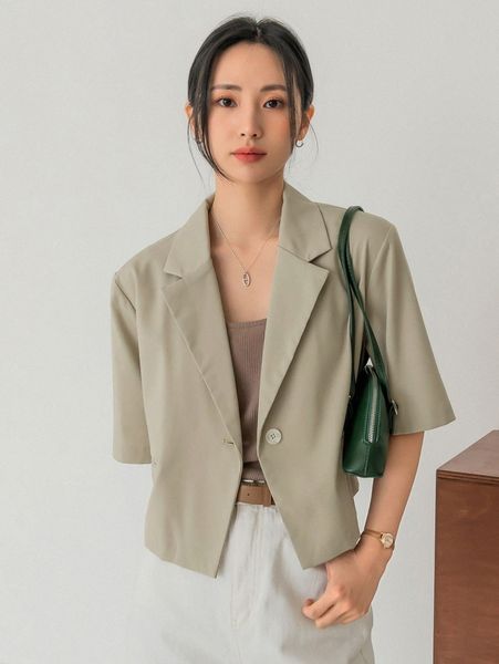 

dazy-less lapel neck single button blazer s04a#, White