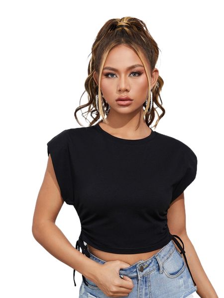 

drawstring side shoulder pads tank p0zh#, White