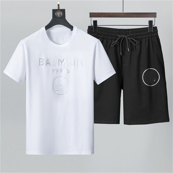 

2022 mens designers tracksuit letters embroidery summer fashion sportswear short sleeves pullover jogger pants suits o-neck sportinguit cn15, Gray