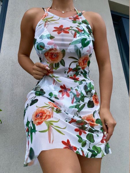 

floral print mesh cover up r4sn#, White;black