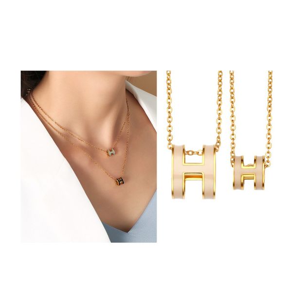 

Luxury Brand Gold Plated H Pendant Necklace High Quality Stainless Steel Necklaces for Women Gift, Silver