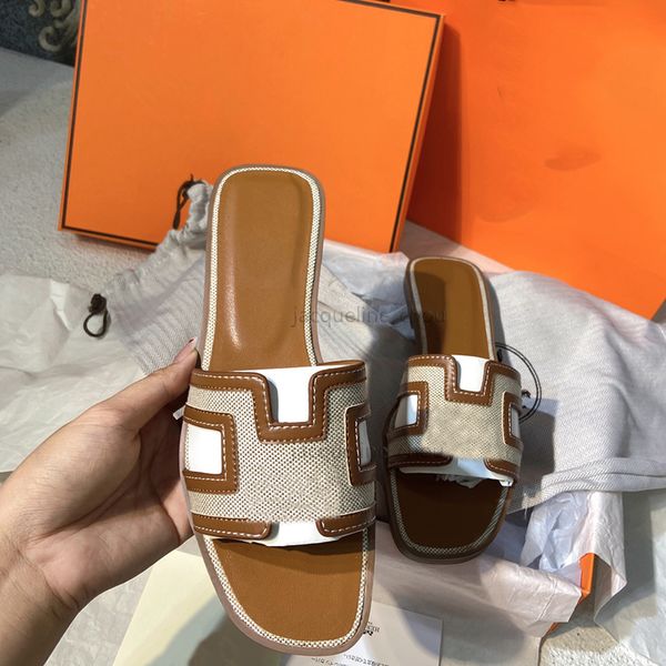 

summer designer slippers real leather flat heels patchwork woman sandles fashion beach sandals women casual slides shoes with box, Black