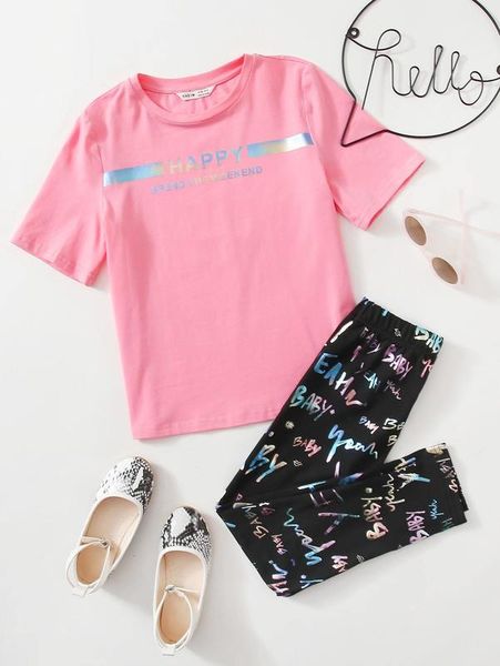 

sheen girls' metallic slogan and leggings set she, White