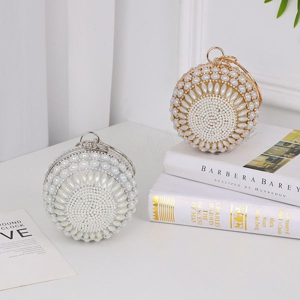 

trend pearl evening bag diamond women's handbag party purse round banquet hand bag