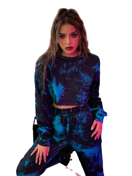 

meysi kim tie dye drop shoulder crop sweatshirt v8nh#, Black