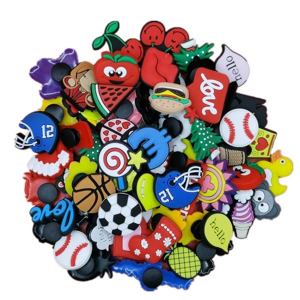 

50/100pcs random cartoon animal shoe charms flower letter decoration fit charm accessories kid x-mas gifts croc charm, Bronze;silver