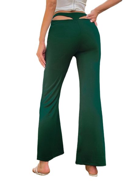 

solid cut out back flare leg pants 12sl#, Black;white