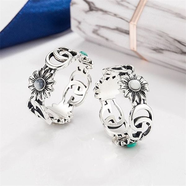 

65% off fine jewelry daisy turquoise ring old flower fashion couple ring, Silver
