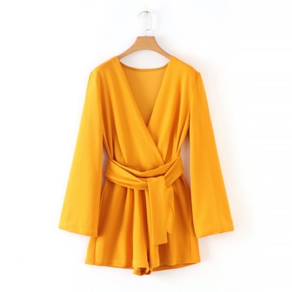 

2020 women cross v neck solid color casual kimono jumpsuits ladies sashes conjoined shorts chic long sleeve party siamese p594 t200704, Black;white