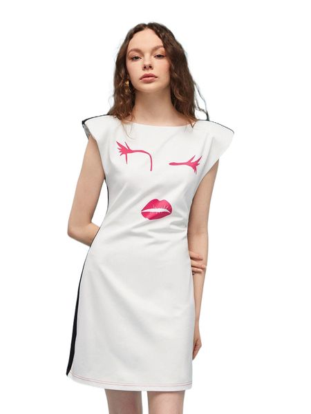 

x akromas lip & expression print two tone shoulder pad dress p0uc#, Black;gray