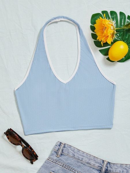 

contrast binding crop halter g0pn#, White