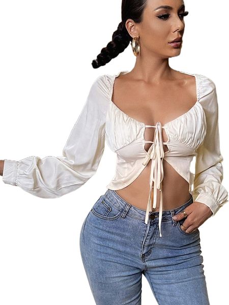 

sxy tie front asymmetrical crop y30x#, White