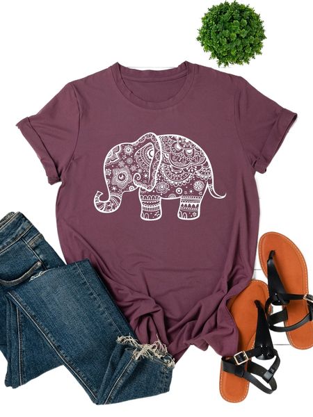 

plus floral & elephant print tee x6jl#, Black