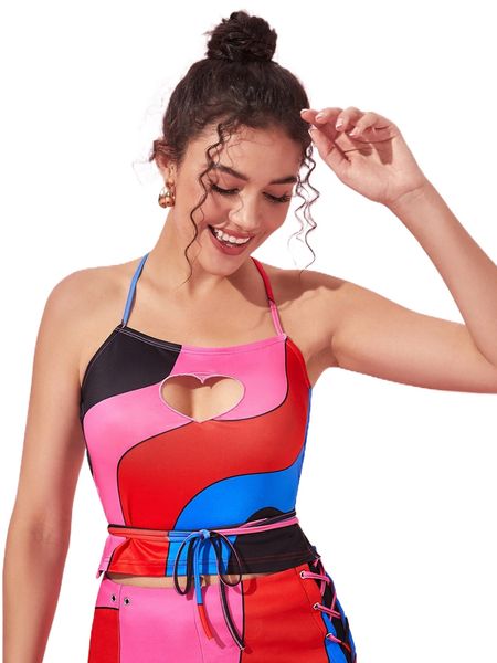 

x elisa arienti heart cut out colorblock lace up cami w9le#, White