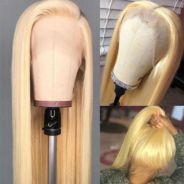 

613 blond lace front human hair wig 150% density 26 inch blonde brazilian remy straight wig for black women baby hair 150% virgin 242w