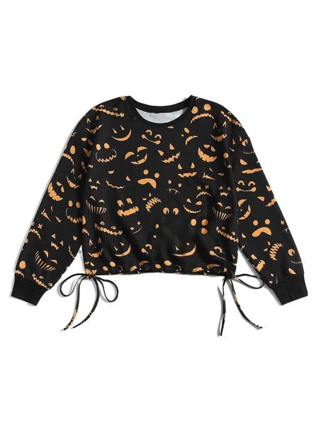 

1pc halloween print drawstring sweatshirt n2ir#, Black
