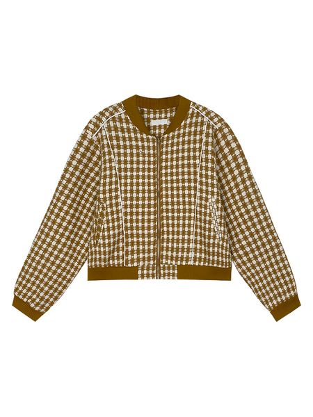 

jackets for women fashion lattice tweed jacket coat vintage long sleeve female outerwear chic streetwear jacket, Black;brown