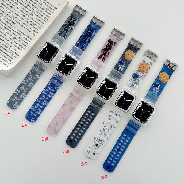 All-in-One TPU Straps Glacier Painted Lattice Stripe Band Fit Iwatch Series 7 6 SE 5 4 3 Para Apple Watch 38 40 41 42 44 45mm Pulseira