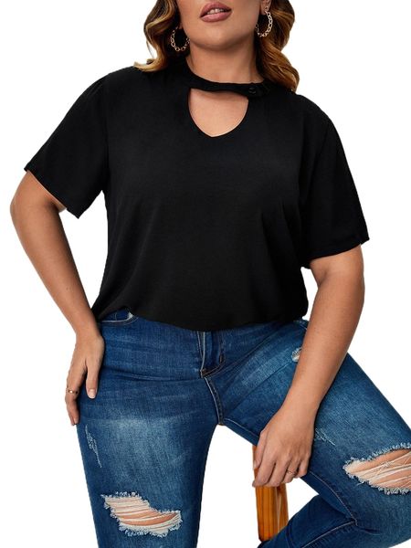 

plus keyhole neck solid c5tp#, Black