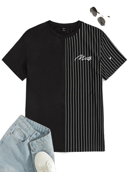 

men vertical striped & letter graphic tee c2ez#, White;black