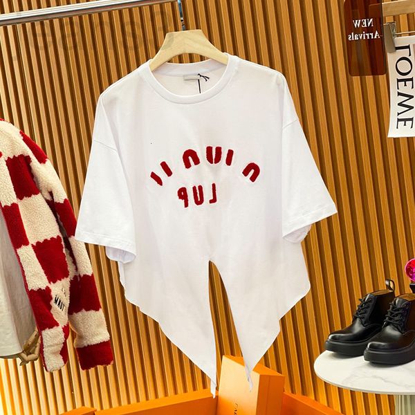 

women's t-shirt designer xiaozhongchao brand 2022 spring and summer new white letter embroidery round neck knot design short sleeve wom