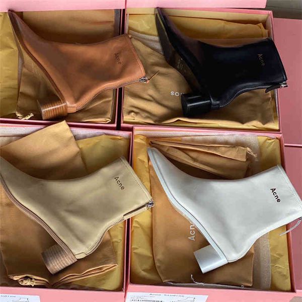 

boots acne series black sheepskin french socks boots thick heel short women's ankle back zipper