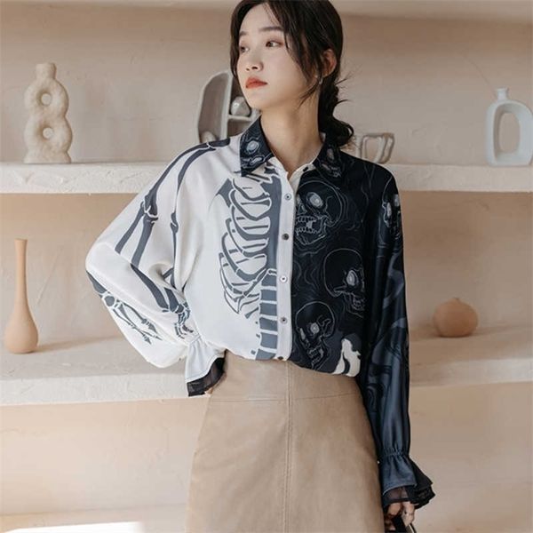 

spring fashion women's blouses loose shirts vintage harajuku printing lantern sleeve shirts blusas mujer female 210702, White