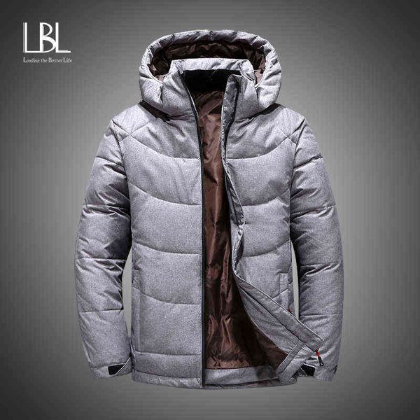 

2021 winter warm men jacket coat new casual autumn stand collar puffer thick hat white duck parka male men's winter down jackets t22071, Black