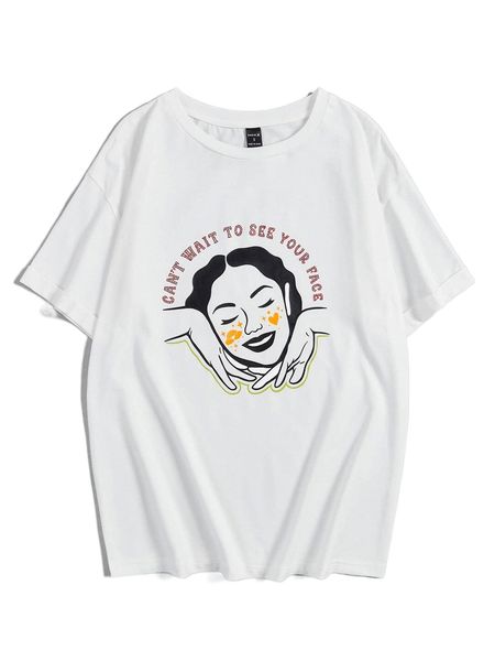 

x ay selinita figure & slogan graphic drop shoulder tee e8x5#, White