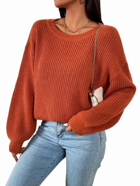 

round neck drop shoulder sweater y5fo#, White;black