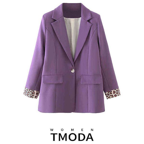 

suit tmoda373 women fashion single button patchwork leopard blazer jacket vinta, White;black