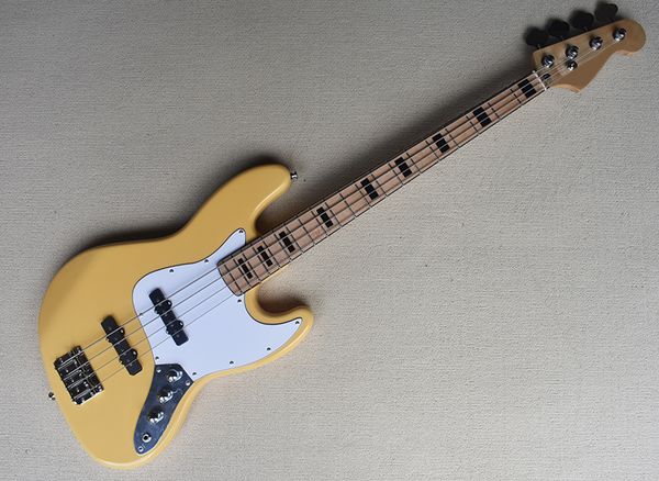 

yellow 4 strings electric jazz bass guitar with maple fingerboard
