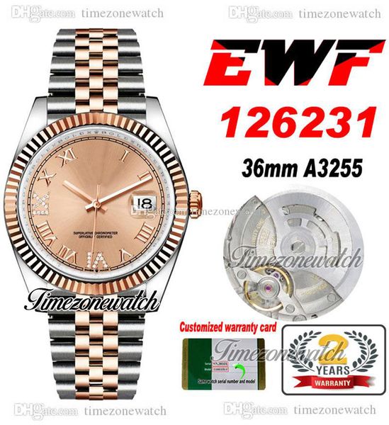 

ewf 36 126233 a3235 automatic mens watch two tone rose gold champagne roman dial 904l jubileesteel bracelet with same serial card super edit, Slivery;brown