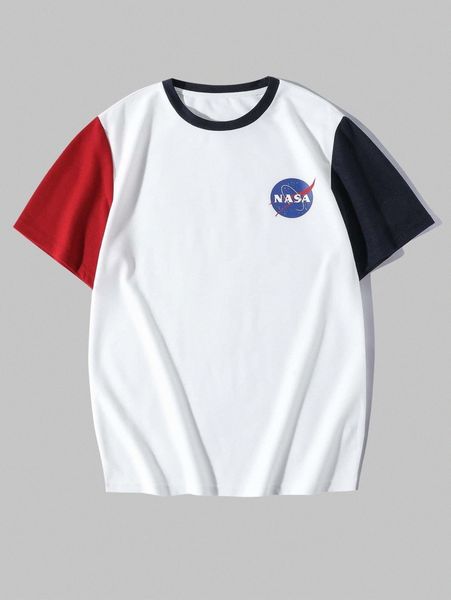 

men letter graphic contrast sleeve tee k2q9#, White;black