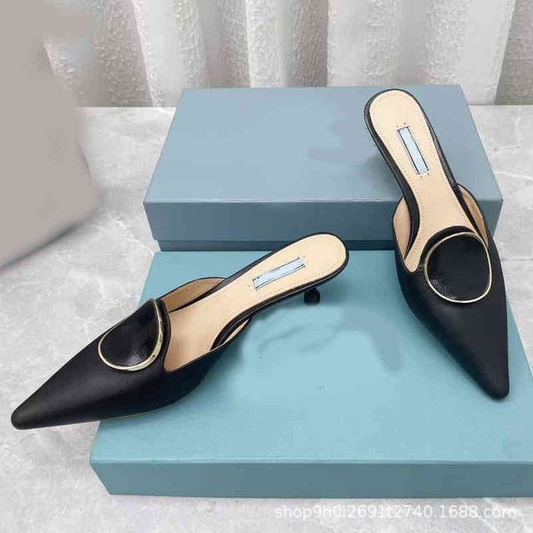 

sandals spring and summer temperament pointed sandals women's cat heel fashion baotou casual wear high-heeled half tow ki8u, Black