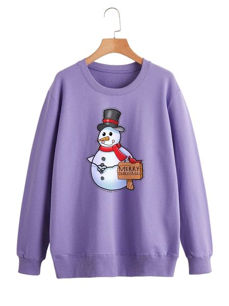 

christmas snowman print sweatshirt c2ds#, Black